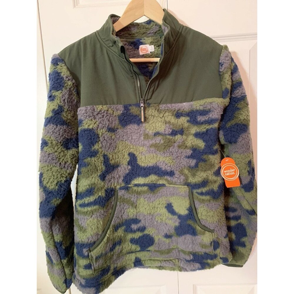 New Wonder Nation Sherpa Pullover 1/4 Zip Kids Sz‎ XXL 18 Camo Green NWT